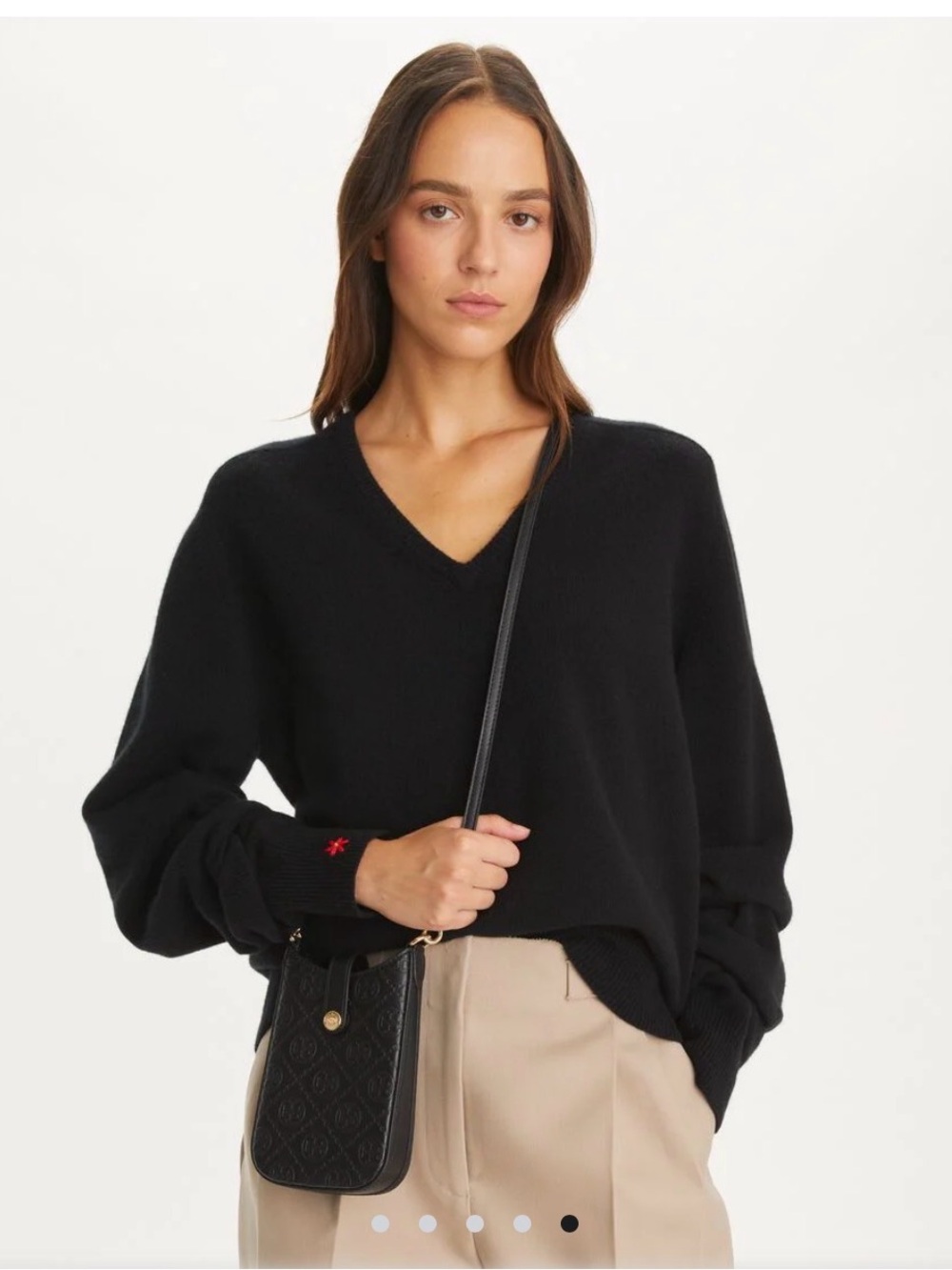 Tory Burch T Monogram Leather Phone Crossbody In Black - Picture 8 of 8